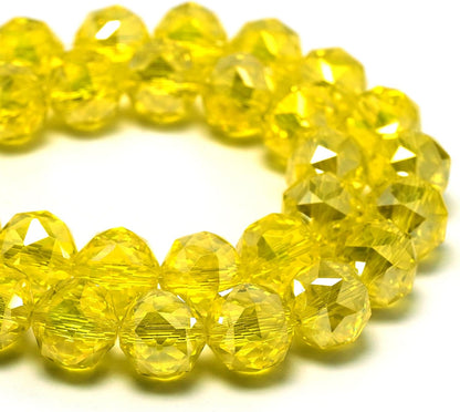 10mm Sparkle Faceted Round Crystal Beads (57-60pcs, Lemon Yellow AB)