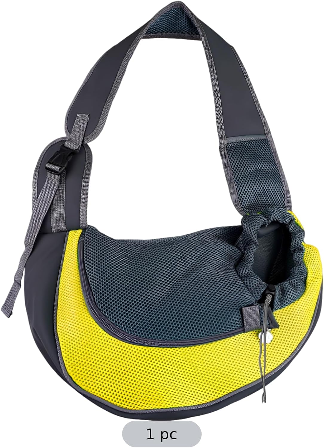 Yellow Mesh Pet Sling Carrier for Cats and Small Dogs, Polyester Handsfree Crossbody Pouch, Breathable Outdoor Travel Bag with Safety Buckle and Drawstring Closure, 13 x 9.1 in