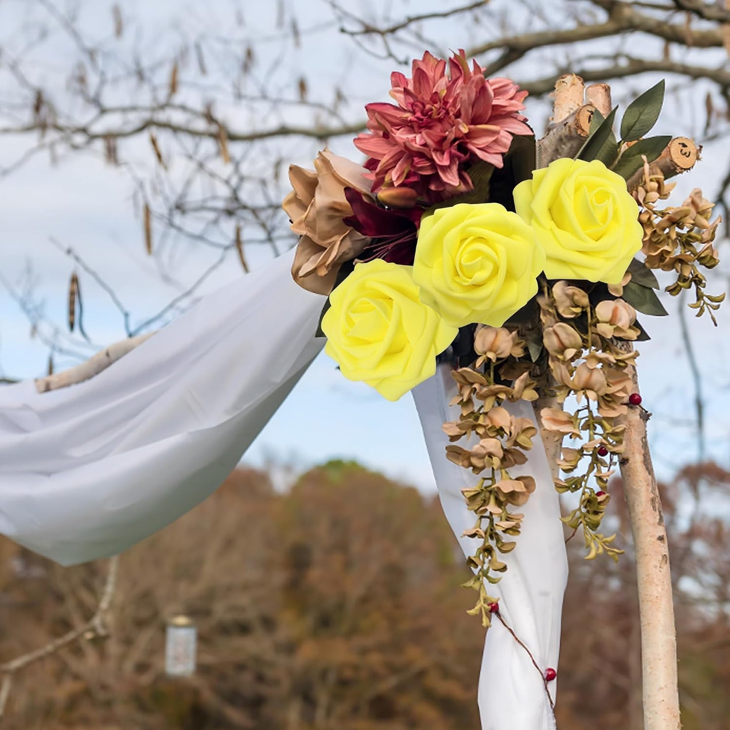 Artificial Flowers Realistic Roses, 25pcs Real Looking Fake Roses with Stem for DIY Wedding Bouquets Centerpieces Bridal Shower Party Home Romantic Decorations (Yellow)