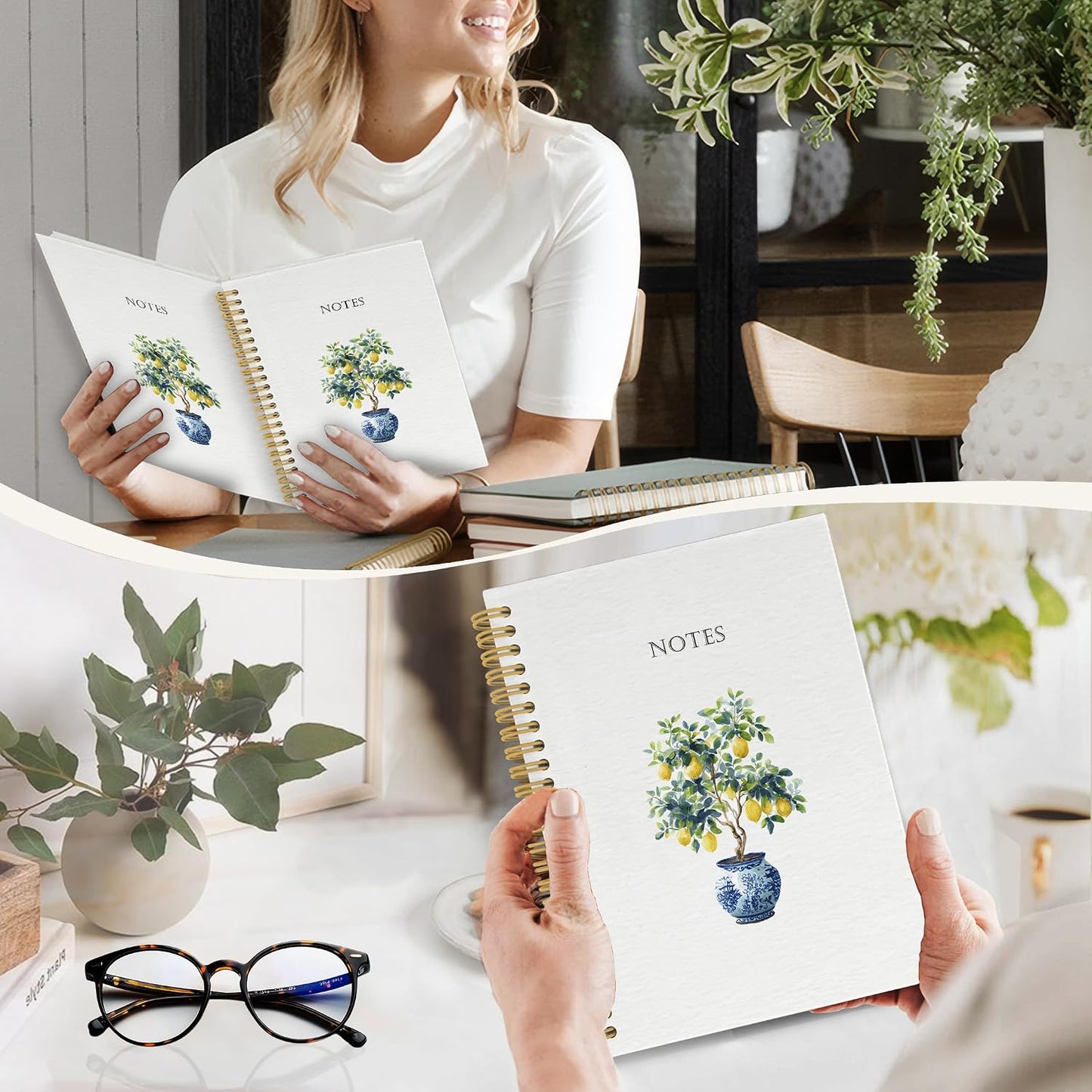 Chinoiserie Lemon Spiral Notebook Journal, Grandmillennial Fruit Notebooks for Note Taking, Lemon Themed Gifts for Women, Fruit Hardcover Spiral Journal 5.5x8.3 Inches