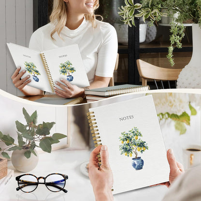 Chinoiserie Lemon Spiral Notebook Journal, Grandmillennial Fruit Notebooks for Note Taking, Lemon Themed Gifts for Women, Fruit Hardcover Spiral Journal 5.5x8.3 Inches