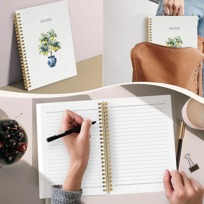 Chinoiserie Lemon Spiral Notebook Journal, Grandmillennial Fruit Notebooks for Note Taking, Lemon Themed Gifts for Women, Fruit Hardcover Spiral Journal 5.5x8.3 Inches