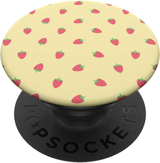 Strawberries Kawaii Cute Pastel Lemon Yellow Aesthetic PopSockets PopGrip: Swappable Grip for Phones & Tablets