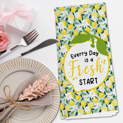 Inspirational Flower Lemon Kitchen Towels, Lemon Gifts for Women Decorative Hand Towels, Light Blue Floral Fresh Fruit Dish Tea Towel for Kitchen Decor, 16x24 Inch