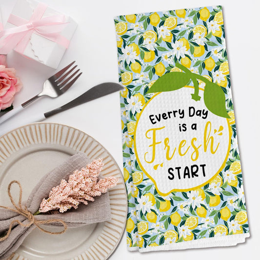 Inspirational Flower Lemon Kitchen Towels, Lemon Gifts for Women Decorative Hand Towels, Light Blue Floral Fresh Fruit Dish Tea Towel for Kitchen Decor, 16x24 Inch
