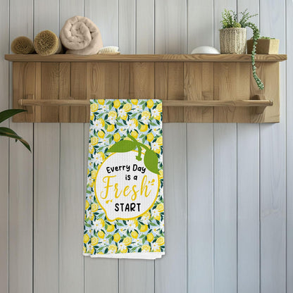 Inspirational Flower Lemon Kitchen Towels, Lemon Gifts for Women Decorative Hand Towels, Light Blue Floral Fresh Fruit Dish Tea Towel for Kitchen Decor, 16x24 Inch