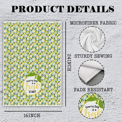 Inspirational Flower Lemon Kitchen Towels, Lemon Gifts for Women Decorative Hand Towels, Light Blue Floral Fresh Fruit Dish Tea Towel for Kitchen Decor, 16x24 Inch
