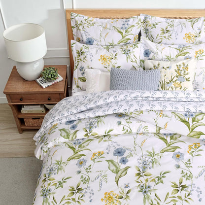 Viviana Blue Reversible Twin/Twin XL Comforter Set (68x88in) with 1 Pillowcase (26x20in) - Floral - Blue, Green, Yellow, White - 100% Cotton Twin Size Comforter Set - Soft, Pre-Washed