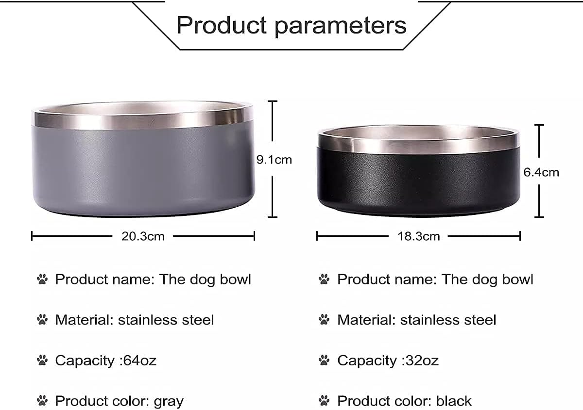 32oz 64oz Stainless Steel Double wall Dog Bowls,BPA Free Non-Slip Pet Dishes,Cat Food&Water Bowl with Rubber Base(32oz, Yellow)
