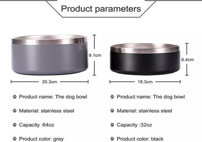 32oz 64oz Stainless Steel Double wall Dog Bowls,BPA Free Non-Slip Pet Dishes,Cat Food&Water Bowl with Rubber Base(32oz, Yellow)