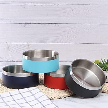 32oz 64oz Stainless Steel Double wall Dog Bowls,BPA Free Non-Slip Pet Dishes,Cat Food&Water Bowl with Rubber Base(32oz, Yellow)