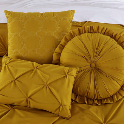 Sydney Extra Wide King Size Comforter Set - 7-Piece Pintuck Bedding - Mustard Yellow, Elegant Lightweight Pinch Pleat Comforter with Decorative Pillows Bed Set for All Season