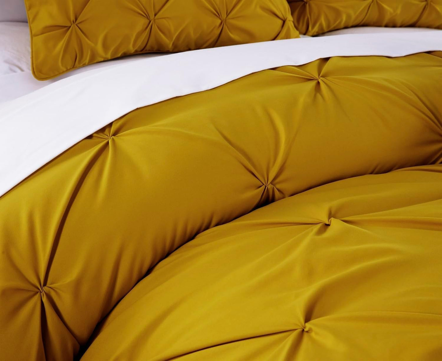 Sydney Extra Wide King Size Comforter Set - 7-Piece Pintuck Bedding - Mustard Yellow, Elegant Lightweight Pinch Pleat Comforter with Decorative Pillows Bed Set for All Season