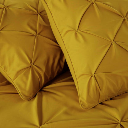 Sydney Extra Wide King Size Comforter Set - 7-Piece Pintuck Bedding - Mustard Yellow, Elegant Lightweight Pinch Pleat Comforter with Decorative Pillows Bed Set for All Season