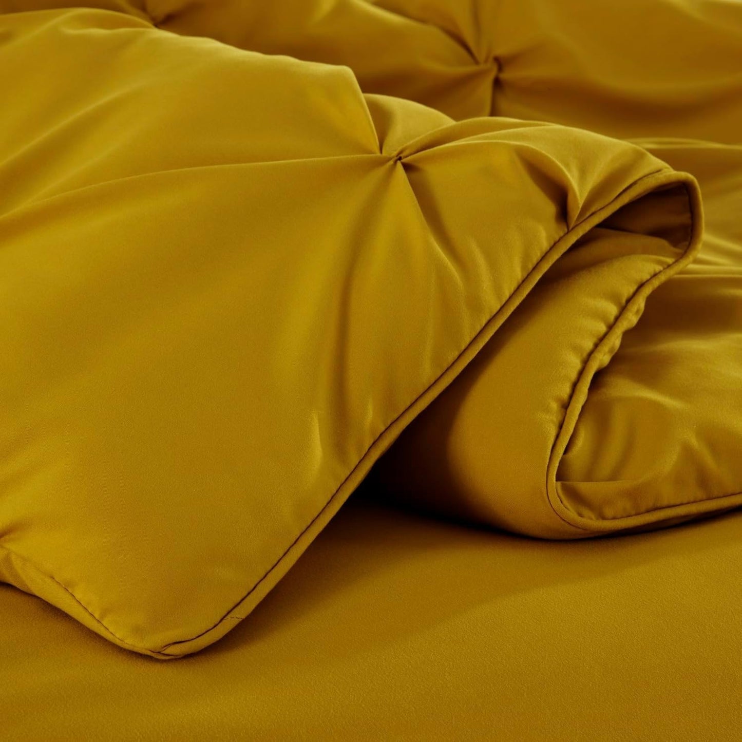 Sydney Extra Wide King Size Comforter Set - 7-Piece Pintuck Bedding - Mustard Yellow, Elegant Lightweight Pinch Pleat Comforter with Decorative Pillows Bed Set for All Season