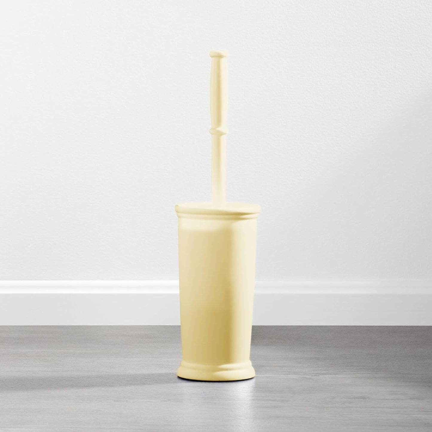 Toilet Bowl Brush and Holder - Covered Bathroom Brush - Standing Scrubber in Modern Holder - Space Saving, Deep Cleaning for Toilet - Hyde Collection - Light Yellow