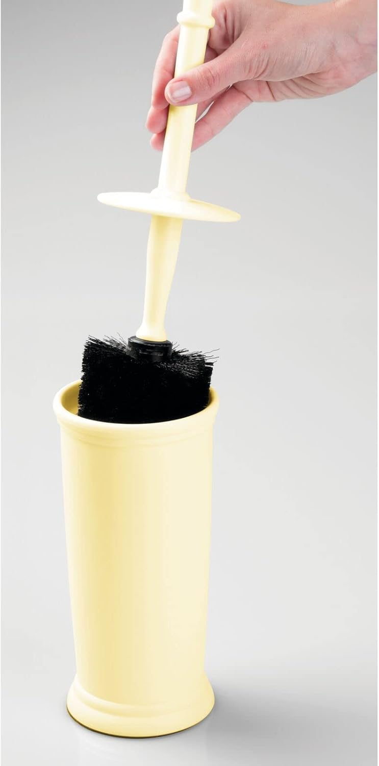 Toilet Bowl Brush and Holder - Covered Bathroom Brush - Standing Scrubber in Modern Holder - Space Saving, Deep Cleaning for Toilet - Hyde Collection - Light Yellow
