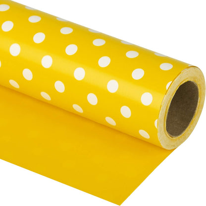 30 Inch Reversible Yellow Wrapping Paper - Yellow and Polka Dot Wrapping Paper for Birthday, Holiday, Wedding, Baby Shower - 30 inch x 33 feet