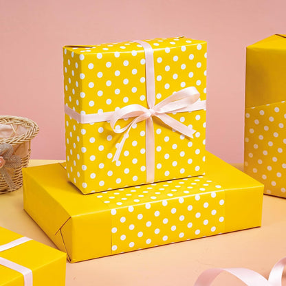 30 Inch Reversible Yellow Wrapping Paper - Yellow and Polka Dot Wrapping Paper for Birthday, Holiday, Wedding, Baby Shower - 30 inch x 33 feet