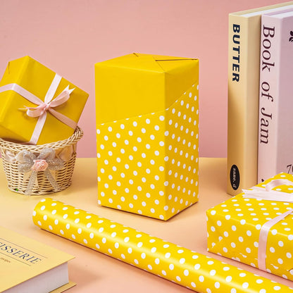30 Inch Reversible Yellow Wrapping Paper - Yellow and Polka Dot Wrapping Paper for Birthday, Holiday, Wedding, Baby Shower - 30 inch x 33 feet