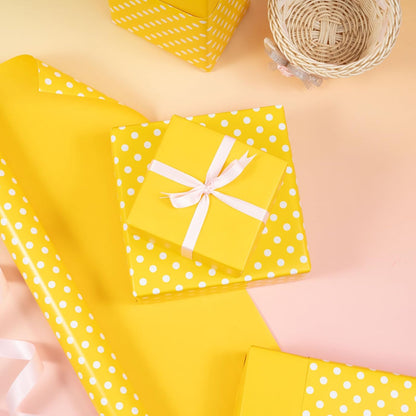30 Inch Reversible Yellow Wrapping Paper - Yellow and Polka Dot Wrapping Paper for Birthday, Holiday, Wedding, Baby Shower - 30 inch x 33 feet
