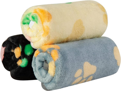 1 Pack 3 Dog Blankets, Soft Fluffy Fleece Pet Blanket Warm Sleep Mat Paw Print Design Puppy Kitten Throw Blankets Doggy Blanket for Dogs