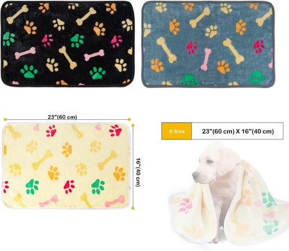 1 Pack 3 Dog Blankets, Soft Fluffy Fleece Pet Blanket Warm Sleep Mat Paw Print Design Puppy Kitten Throw Blankets Doggy Blanket for Dogs