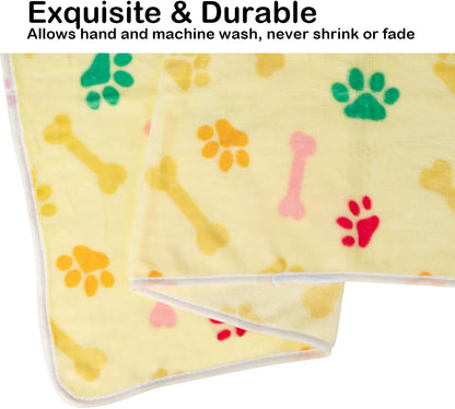 1 Pack 3 Dog Blankets, Soft Fluffy Fleece Pet Blanket Warm Sleep Mat Paw Print Design Puppy Kitten Throw Blankets Doggy Blanket for Dogs