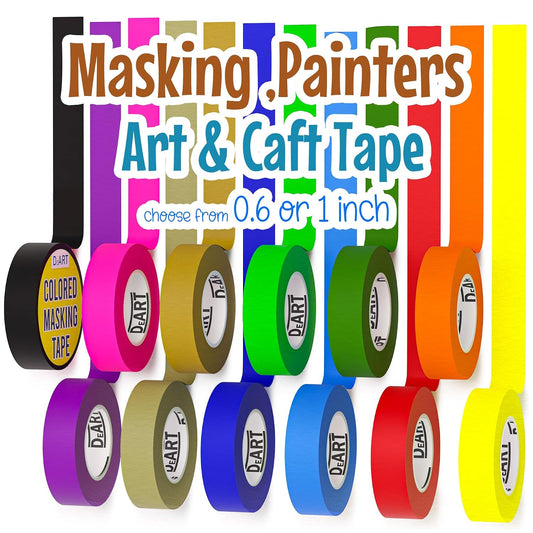 Colored Masking Tape Painters Tape 12 or 8 Pack 1 inch or 0.6 Inches Kids Arts Craft Supplies Coding Whiteboard Dry Erase Board Tape Thin Paper Tape Paint Tape No Residue Easy Removal DIY Crafts Arts