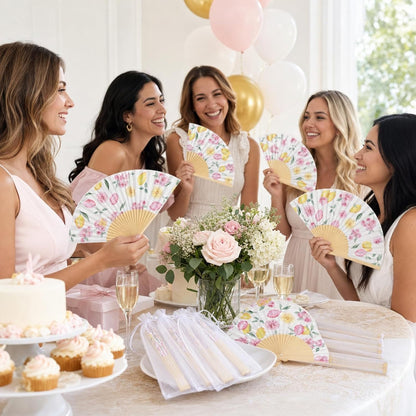 25 Sets Lemon and Floral Wedding Favors for Guests Bulk Yellow and Pink Hand Folding Paper Fans with Organza Bags for Bridal Shower Decorations Wedding Bridesmaid Gift