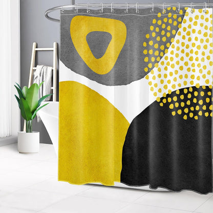 Minimalist Yellow Shower Curtain Decor, Mid Century Modern Abstract Shower Curtain for Bathroom 72" W x 78" L Polyester Fabric Bathroom Decoration Bath Curtains Hooks Included