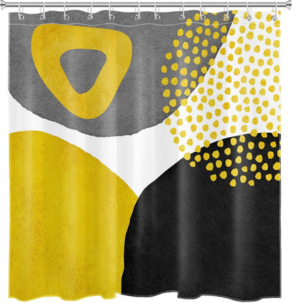 Minimalist Yellow Shower Curtain Decor, Mid Century Modern Abstract Shower Curtain for Bathroom 72" W x 78" L Polyester Fabric Bathroom Decoration Bath Curtains Hooks Included