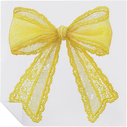 Delicate Watercolor Yellow Lace Bow Cloth Napkins Set of 6, Square Premium Reusable Washable Polyester Table Linen Napkin for Dinner Party
