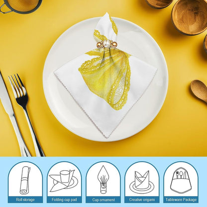 Delicate Watercolor Yellow Lace Bow Cloth Napkins Set of 6, Square Premium Reusable Washable Polyester Table Linen Napkin for Dinner Party