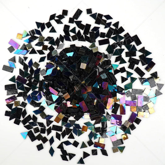 Stained Glass Mosaic Tiles – 300pcs (9 oz) Iridescent Glass Pieces for DIY Crafts, Vase, Mirror Decor (Rainbow Colors) (Yellow)