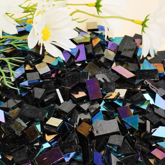 Stained Glass Mosaic Tiles – 300pcs (9 oz) Iridescent Glass Pieces for DIY Crafts, Vase, Mirror Decor (Rainbow Colors) (Yellow)