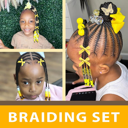 100PCS Hair Beads for Braids Yellow Mini Bow Clips Lace Embroidery Butterfly Hair Clips Acrylic Gradient Pony Beads Loc Dreadlock Hair Accessories for Girls