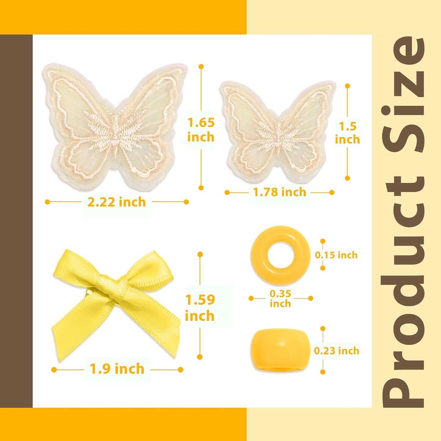 100PCS Hair Beads for Braids Yellow Mini Bow Clips Lace Embroidery Butterfly Hair Clips Acrylic Gradient Pony Beads Loc Dreadlock Hair Accessories for Girls