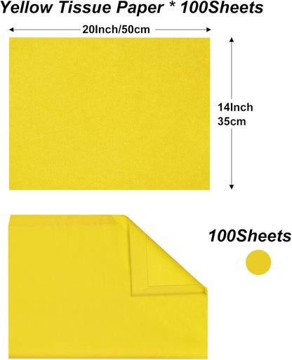 100 Sheets Yellow Tissue Paper 20x14 Inches | Tissue Paper for Gift Bags Wrapping Paper Bulk for DIY Crafts Birthday Festival Holidays Decorative
