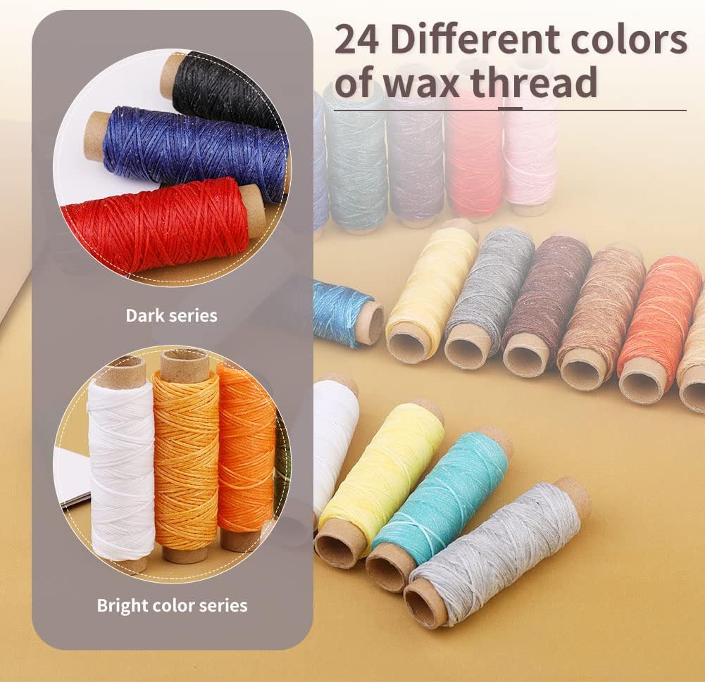 24 Colors Leathercraft Waxed Thread, Waxed Linen Thread, Wax String | for Leather Craft DIY, Bookbinding, Shoe Repairing, Leather Sewing