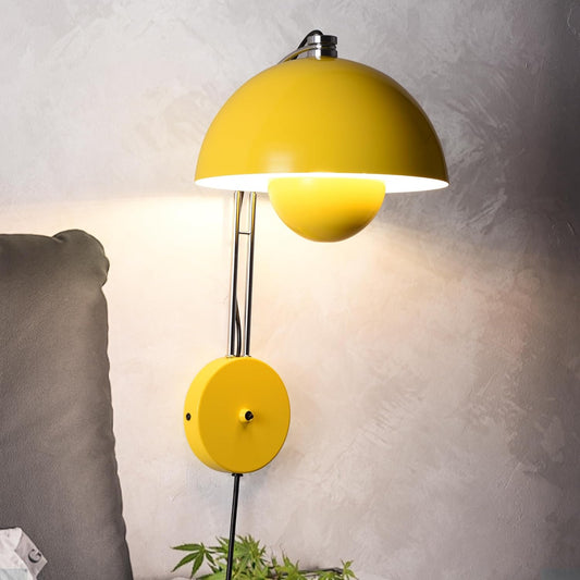 COSYLUX Modern Sleek Plug in Wall Sconce, Hardwired & Corded 2in1 Design Metal Wall Light Fixtures for Bedroom Bedside Reading, Mid-Century Flower Bud Wireless Wall Sconces with Switch,Pastel Yellow