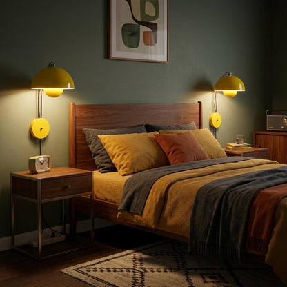 COSYLUX Modern Sleek Plug in Wall Sconce, Hardwired & Corded 2in1 Design Metal Wall Light Fixtures for Bedroom Bedside Reading, Mid-Century Flower Bud Wireless Wall Sconces with Switch,Pastel Yellow