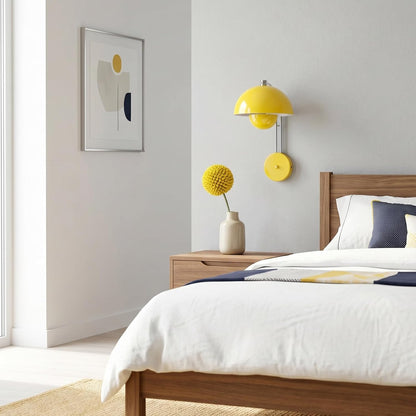 COSYLUX Modern Sleek Plug in Wall Sconce, Hardwired & Corded 2in1 Design Metal Wall Light Fixtures for Bedroom Bedside Reading, Mid-Century Flower Bud Wireless Wall Sconces with Switch,Pastel Yellow