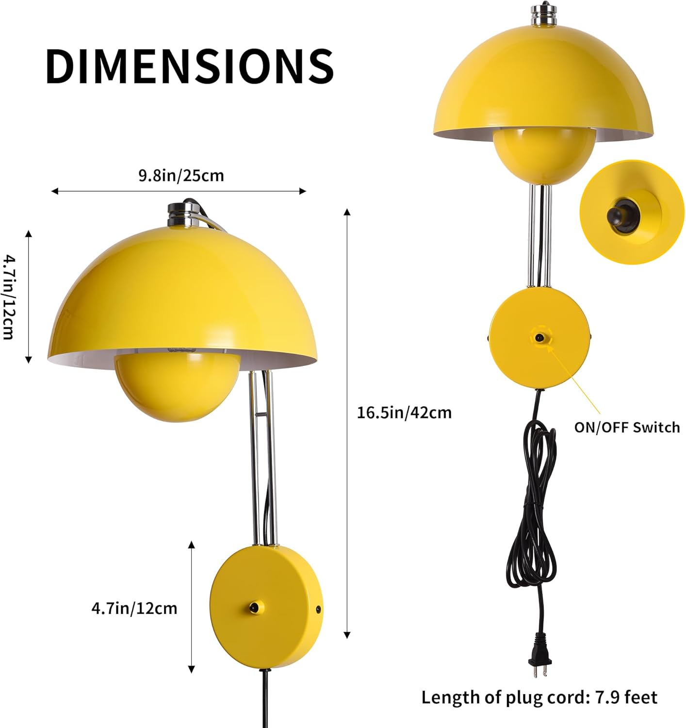 COSYLUX Modern Sleek Plug in Wall Sconce, Hardwired & Corded 2in1 Design Metal Wall Light Fixtures for Bedroom Bedside Reading, Mid-Century Flower Bud Wireless Wall Sconces with Switch,Pastel Yellow