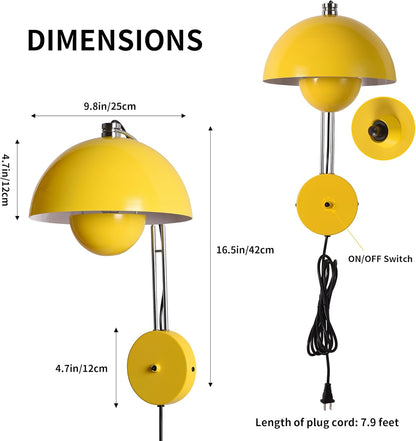 COSYLUX Modern Sleek Plug in Wall Sconce, Hardwired & Corded 2in1 Design Metal Wall Light Fixtures for Bedroom Bedside Reading, Mid-Century Flower Bud Wireless Wall Sconces with Switch,Pastel Yellow