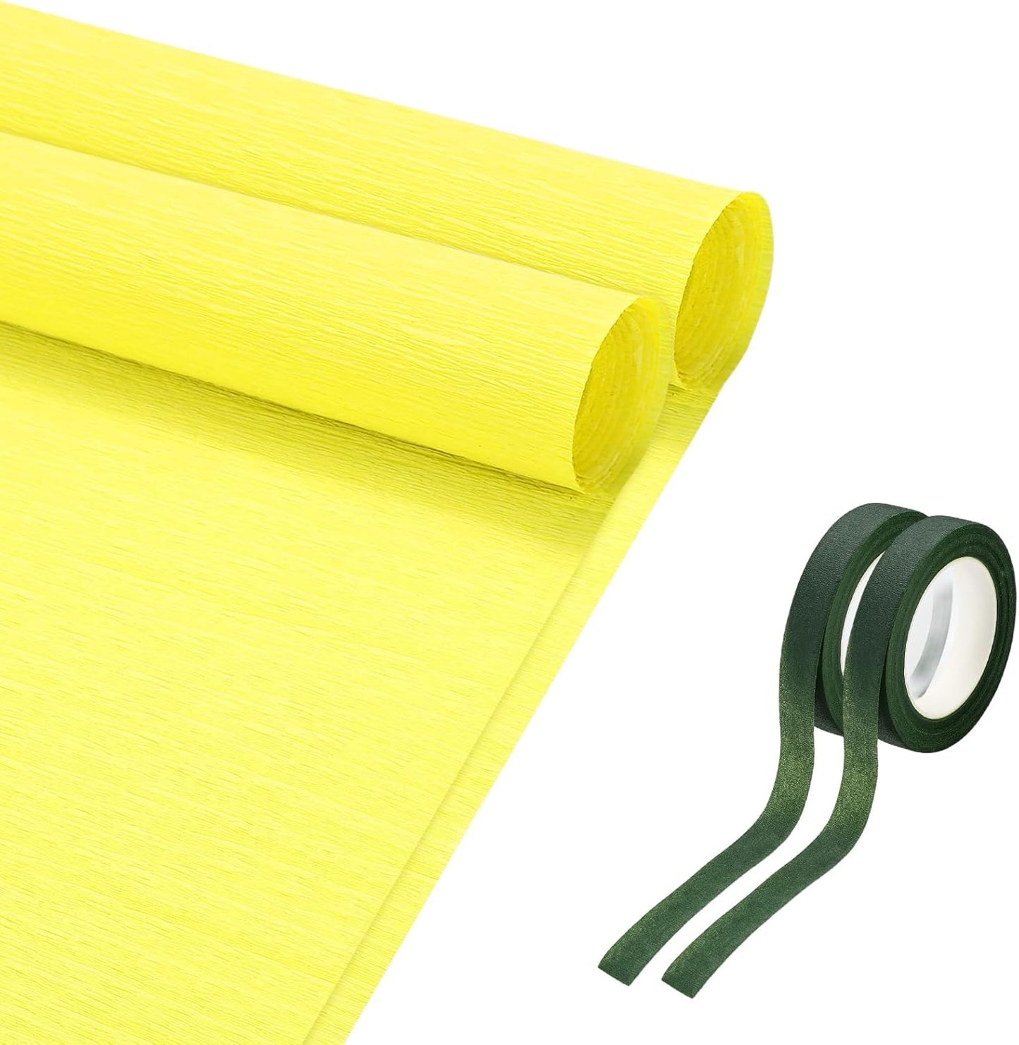 19.7" Wide 8.2Ft Long Crepe Paper Roll, Thickened Crepe Paper Sheets with Adhesive Tape for Flower Making DIY Gift Wrapping Wedding Ceremony Decoration (Lemon Yellow, Pack of 2)