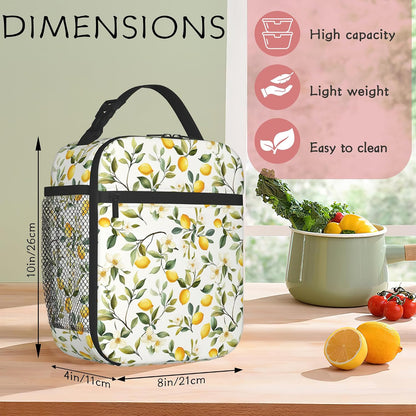 Lemon Summer Lunch Tote for Women, Cute Insulated Lunch Bag | Stylish lemon pattern lunch bag with insulated interior, reusable cooler tote for work, office, picnic and everyday use