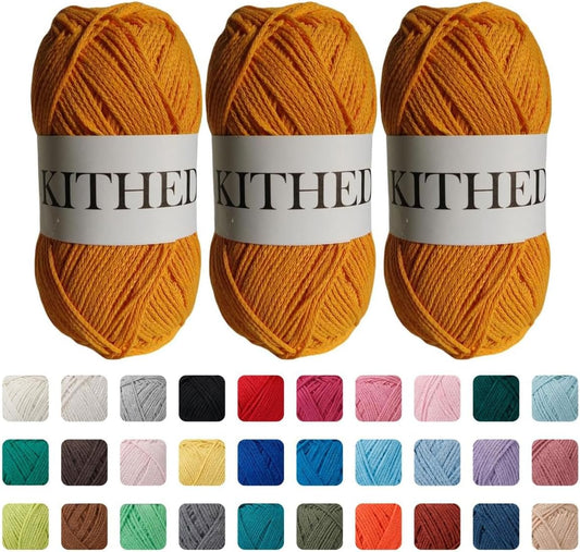 Cotton Yarn，10.5oz，526yard，3 Pack ，Soft Yarn for Crocheting and Knitting (22 Golden Yellow)