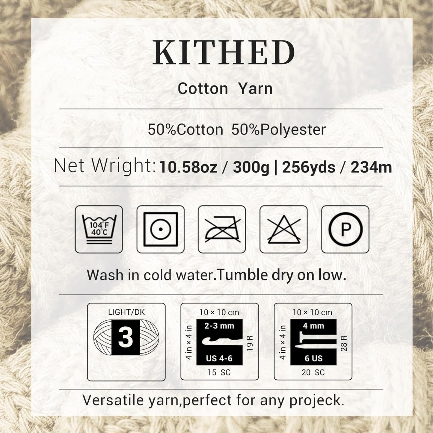 Cotton Yarn，10.5oz，526yard，3 Pack ，Soft Yarn for Crocheting and Knitting (22 Golden Yellow)