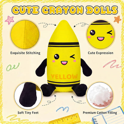 Classroom Stationery Plush Cute Composition Note Pencil Crayon Plush Toys Classroom Decor Book Character Stuffed Animal for Reading Room Decor Teacher Gift(Crayon,Yellow)
